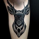 Deer Head Tattoo by Moises Jimenez @thecrocodile666 #MoisesJimeneztattoo #Black #Blackwork #Blacktattoo #Deer