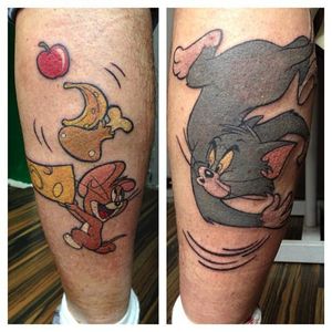 Tom and Jerry tattoo by Mel Szeto. #tomandjerry #cartoon #retro #oldschool #cat #mouse
