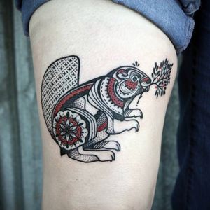 Beaver tattoo by David Hale #DavidHale #beaver #mandala #geometry