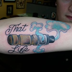 A vape tattoo by Chris Greathouse (IG—inkercg). #ChrisGreathouse #traditional #vape