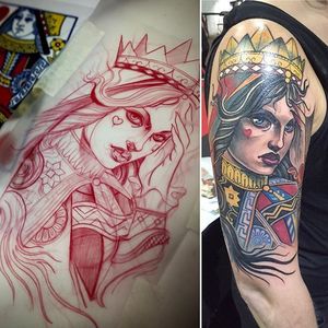 Neo Traditional Girl Tattoo by Isnard Barbosa #NeoTraditional #NeoTraditionalTattoos #NeoTraditionalWoman #NeoTraditionalGirl #queen