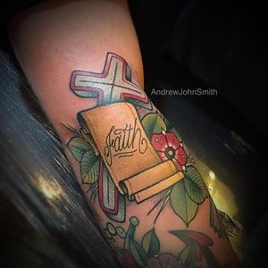 FAITH and Cross Tattoo by Andrew John Smith #AndrewJohnSmith #Neotraditional #Parliamenttattoo #London #Faith #Cross