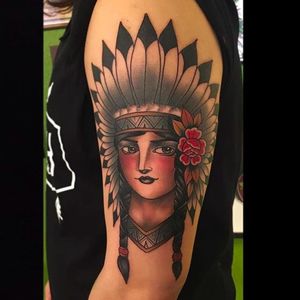 Native Girl Tattoo by Cedric Weber @Cedric.Weber.Tattoo #CedricWeberTattoo #GreyhoundTattoo #GirlTattoo #Girl #Lady #Native #Woman #Germany