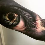 Creepy eye tattoo #SandryRiffard #blackandgrey #realism #realistic #eye #horror