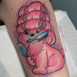 A pink poodle getting preened for a night on the town. Tattoo by Sam Whitehead. #poodle #dog #cute #pastel #SamWhitehead