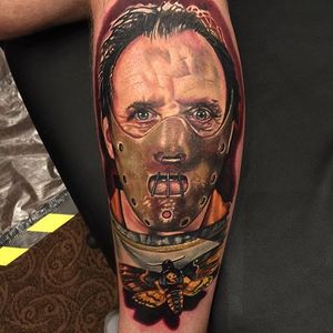 Hannibal Lecter Tattoo by Alex Rattray #HannibalLecter #Portrait #ColorPortrait #ColorRealism #PopCulture #AlexRattray