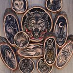 Woodland wood slices by Kirsten Roodbergen (via IG-inkspired) #woodslices #woodenhands #tattooinspired #flashart #artshare #fineartist #KirstenRoodbergen