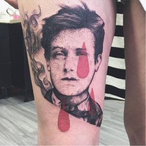 Arthur Rimbaud tattoo by SM Bousille #SMBousille #graphic #blackwork #crying #arthurrimbaud