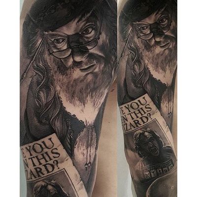 Work in progress #Dumbledore #tattoo by @gabripais. #Hogwarts #HarryPotter