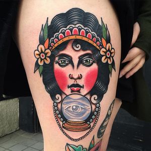 Fortune Teller by Phil DeAngulo (via IG-midwestphil) #woman #ladyhead #traditional #color #fortuneteller #PhilDeAngulo