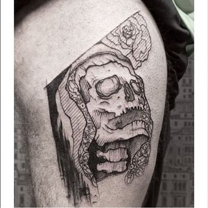 Skull tattoo by Serena Caponera #SerenaCaponera #illustrative #blackwork #sketch #graphic #skull