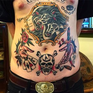 Pharaoh's horses and man's ruin, beautiful tattoos done by Zach Nelligan. #ZachNelligan #MainStayTattoo #traditionaltattoo #classic #pharoahshorses #mansruin