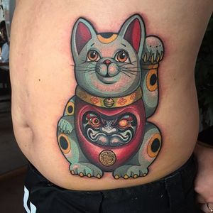 Daruma lucky cat tattoo by Elvin Yong #ElvinYong #asian #contemporary #newschool #daruma #darumadoll #luckycat