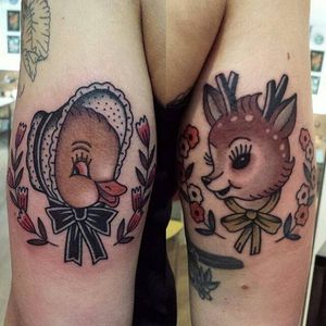 Sweet animal tattoos by Rion #Rion #traditional #animals #duck #deer