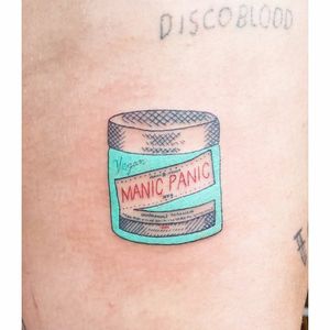 Manic Panic hair dye tattoo by Shannon Perry. #ShannonPerry #linebased #linework #offbeat #manicpanic #hairdye #aqua