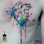 Heart Tattoo by Rodrigo Tas #WatercolorTattoos #WatercolorTattoo #WatercolorArtists #Watercolor #Brazil #BrazilianTattooArtists #RodrigoTas #heart #anatomicalheart