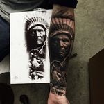 Black and Grey Tattoo by Mark Wosgerau #BlackandGrey #BlackandGreyTattoos #BlackandGreyTattoo #BlackandGreyArtists #BestArtists #BlackandGreyRealism #DarkRealism #NativeAmerican #MarkWosgerau
