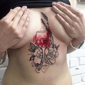 Wine tattoo by Katya Geta #KatyaGeta #blackwork #dotwork #watercolor #wine #flower