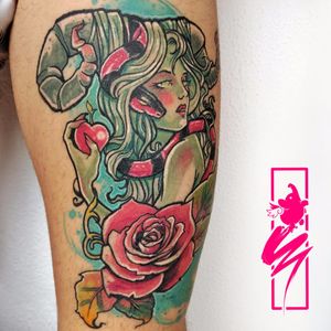 Lilith #Snoo #brasil #brazil #brazilianartist #tatuadoresdobrasil #colorido #colorful #watercolor #aquarela #lilith #flor #flower #rosa #rose #woman #mulher #demon #demonio #maça #apple #cobra #snake #folha #leaf