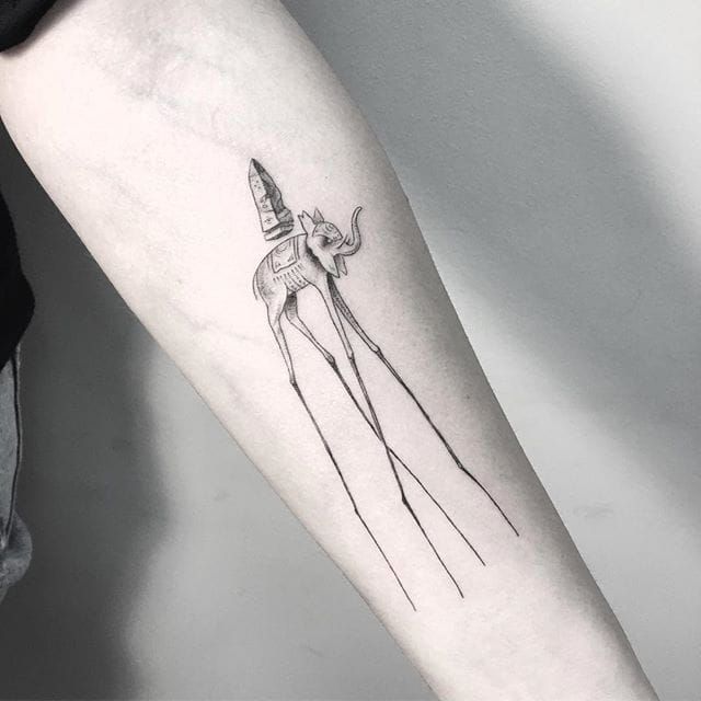 black and grey dali elephant tattoo by Angela Leaf TattooNOW