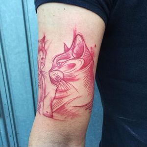 Red ink cat tattoo by Bombayfoor #Bombayfoor #sketch #sketchstyle #illustrative #redink #cat
