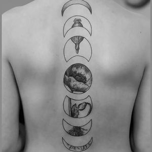 Tattoo by Mindaugas Bumblys #MindaugasBumblys #moon #moonphases #spinetattoo