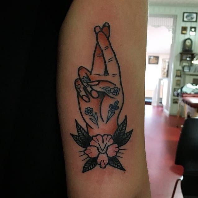Tattoo uploaded by Rebecca  Fingers crossed hand tattoo by Just Jen hand  flower fingercrossed  Tattoodo