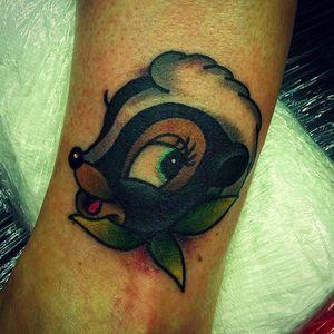 Skunk Tattoo by Joe Fletcher @Wagabalooza #Wagabalooza #JoeFletcher #JoeFletcherTattoo #Neotraditional #Neotraditionaltattoo #HellcatsTattooParlour #UK #Disneytattoo #Bambi