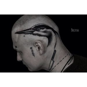 Awesome scalp tattoo #IlyaBrezinski #scalp #bird