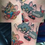 Tom and Jerry tattoo by Jessica Buddin. #tomandjerry #cartoon #retro #oldschool #cat #mouse