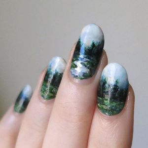 Forest stream by Lady Crappo (via IG-ladycrappo) #nailart #artist #art #forest #stream #landscape #ladycrappo