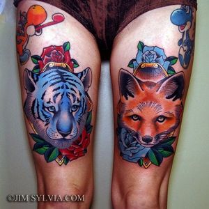 Traditional Fox Tattoos by Jim Sylvia #fox #foxtattoo #foxtattoos #traditionalfox #traditionalfoxtattoo #traditional #traditionaltattoo #traditionalanimal #JimSylvia