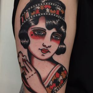 The Missing Piece by Bob Geerts #BobGeerts #color #traditional #lady #puzzle #puzzlepiece #flapper #ladyhead #portrait #tattoooftheday