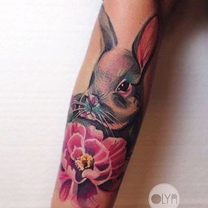 Rabbit Tattoo by Olya Levchenko #rabbit #watercolor #watercolorartist #contemporary #colorful #OlyaLevchenko