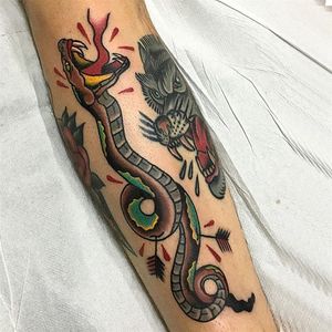 Snake Tattoo by Gianluca Artico #snake #traditionalsnake #traditional #traditionalartist #boldwillhold #italianartist #GianlucaArtico
