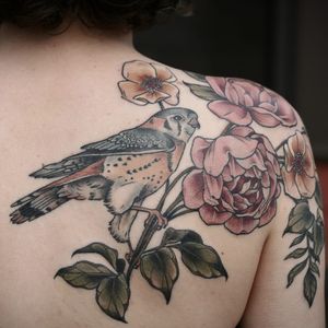 Tattoo by Kirsten Holliday #KirstenHolliday #artnouveau #flora #fauna #fower #organic #garden #nature #bird