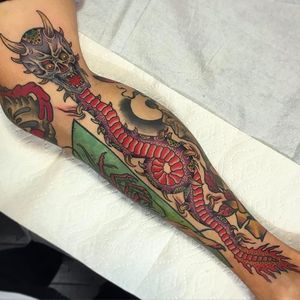 Snake Demon tattoo by Gregory Whitehead @Greggletron #GregoryWhitehead #Gregorywhiteheadtattoo #Oddtattoos #Neotraditional #Neotraditionaltattoo #ScapegoatTattoo #Portland #Snake #Demon