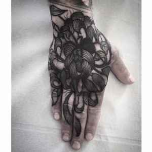 Flower tattoo by Abes #Abes #blackwork #surrealistic #flower #spider