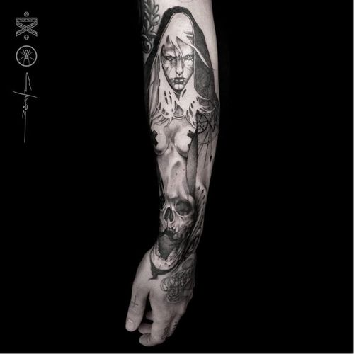 Badass witch tattoo by Dan Chase #DanChase #blackandgrey #skull #art #witch