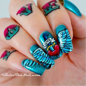 Colorful Traditional tattoo style Nail Art by @SeizetheNail #Seizethenail #NailTattoo #NailArt #NailTattoos #TattooFashion