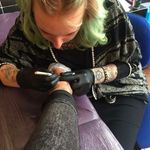 Lydia Amor at work #LydiaAmor #handpoke #mandala #dotwork #blackwork #tattooist #artist #tattooartist