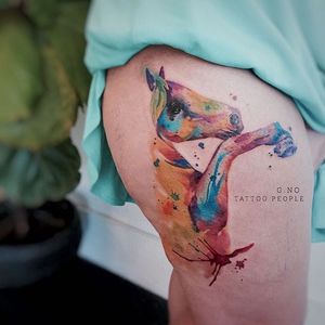 Watercolor Horse Tattoo by @gnotattoo #horse #horsetattoo #watercolor #watercolorhorse #watercolorhorsetattoo #watercolortattoos #gnotattoo