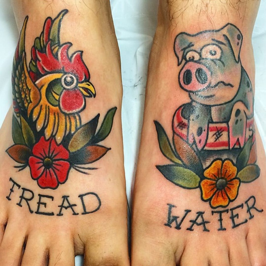 Pig and rooster tattoo