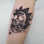 Rick Sanchez tattoo by Uve #Uve #graphic #blackandgrey #bold #popart #RickSanchez #RickandMorty #portrait #drool #sparkle #cartoon #AdultSwim