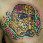 Sugar Skull Stormtrooper Tattoo by Iron Eagle Tattoos #stormtroopersugarskull #stormtroopertattoo #stormtrooper #sugarskull #sugarskulltattoo #dayofthedead #starwars #starwarstattoo #IronEagleTattoos