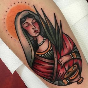 Traditional American style tattoo by Jeroen Van Dijk. #JeroenVanDijk #Amsterdam #traditionalamerican #traditional #mary #virginmary #religious