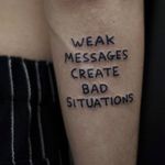 Text Tattoo by Jack Watts @Tattoosforyourenemies #Tattoosforyourenemies #sangbleu #london #black #blackwork #traditional