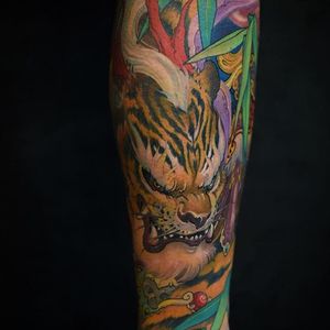 Tiger Tattoo by Tristen Zhang #tiger #bigcat #japanese #neotraditional #neotraditionaljapanese #japaneseart #TristenZhang