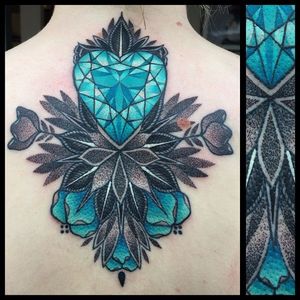 Blue Floral Crystal Heart Tattoo by @LaurenJayneGow #LaurenJayneGow #Blue #Floral #Crystal #Diamond #Heart #CrystalHeartTattoo #DiamondHeartTattoo