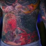 Massive crow and full moon tattoo by Nika Samarina. #nikasamarina #coloredtattoo #surrealtattoo #organic #crow #moon